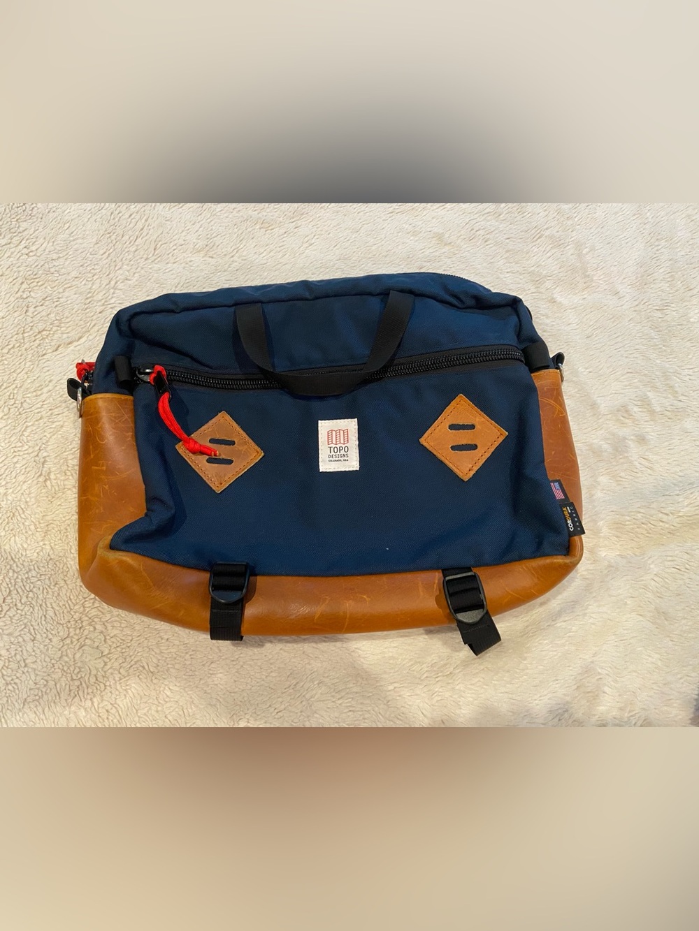 Topo Designs Cordura Navy Leather Convertible Backpack Briefcase Messenger Bag